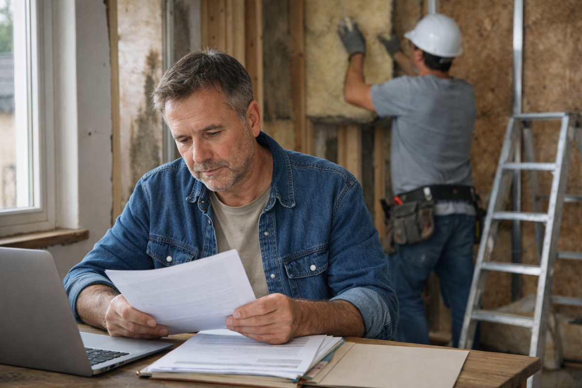 Déduction fiscale travaux rénovation énergétique - Calculatrice et documents administratifs sur table